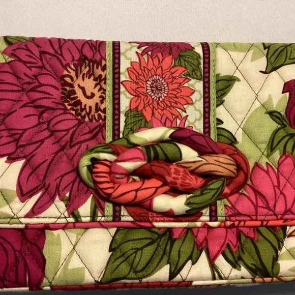 Vera Bradley clutch short handle bag purse floral green knot checkered pink - Picture 2 of 7